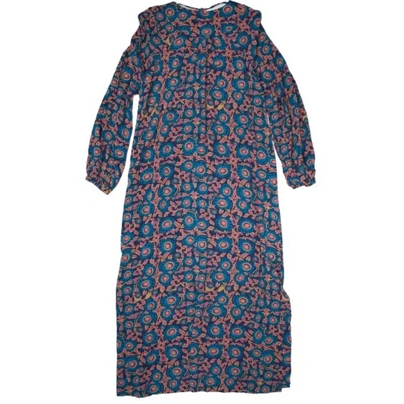 Natural Life Blue Purple Tan Floral Maxi Dress 100% Rayon Boho women - Picture 3 of 9